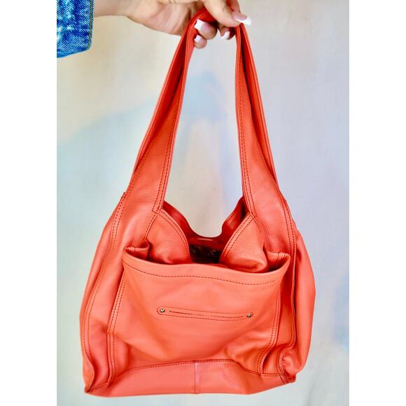 B. Makowsky RED Hot Metal Collection Leather Satchel Handbag Tote - Picture 2 of 4